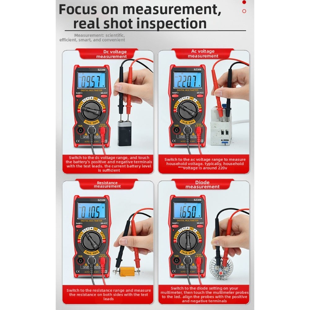 Digital Multimeter with Backlight and Auto Power Off for AC DC Voltage Current