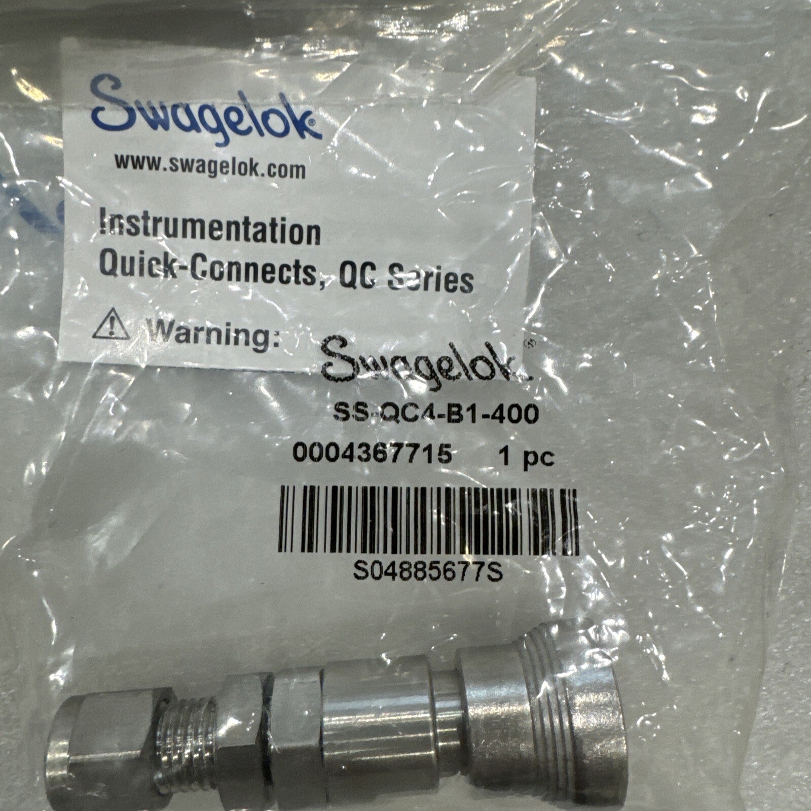 New Swagelok SS-QC4-B1-400 Quick Connect Body, 0.2 Cv, 1/4”, bag of 10 pcs.