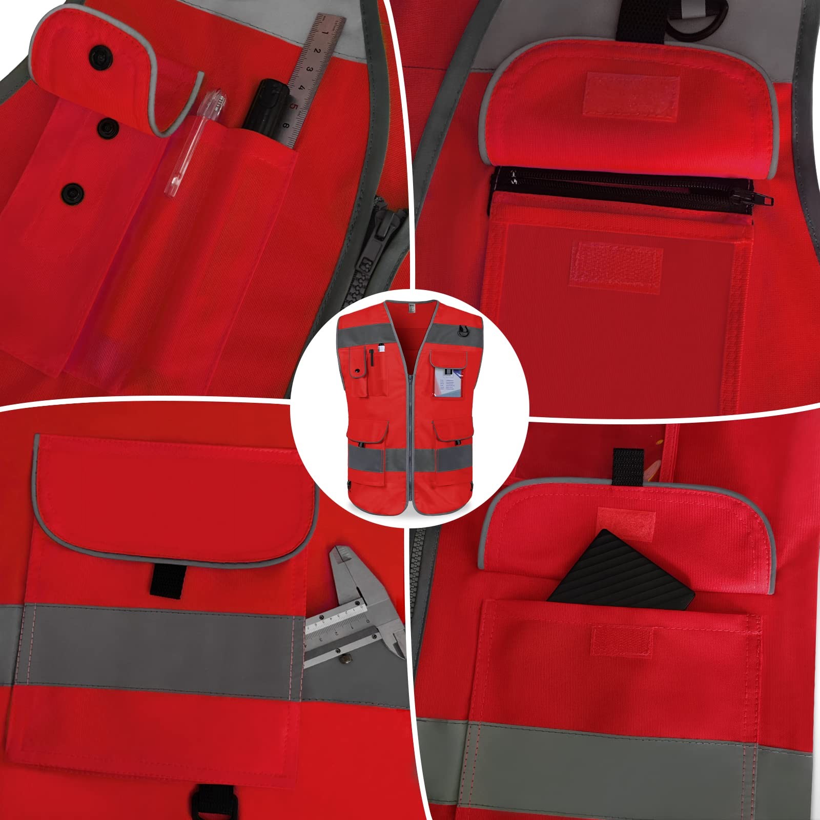 High Visibility Reflective Safety Vest 9 Pockets ANSI Compliant for Work
