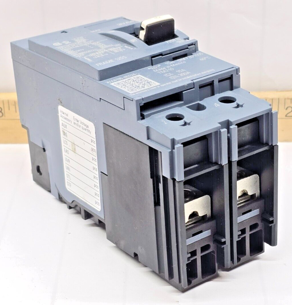 New Siemens 15 Amp Bolt-On Circuit Breaker 480 VAC 2 Pole 3VA4195-4ED24-0AA0