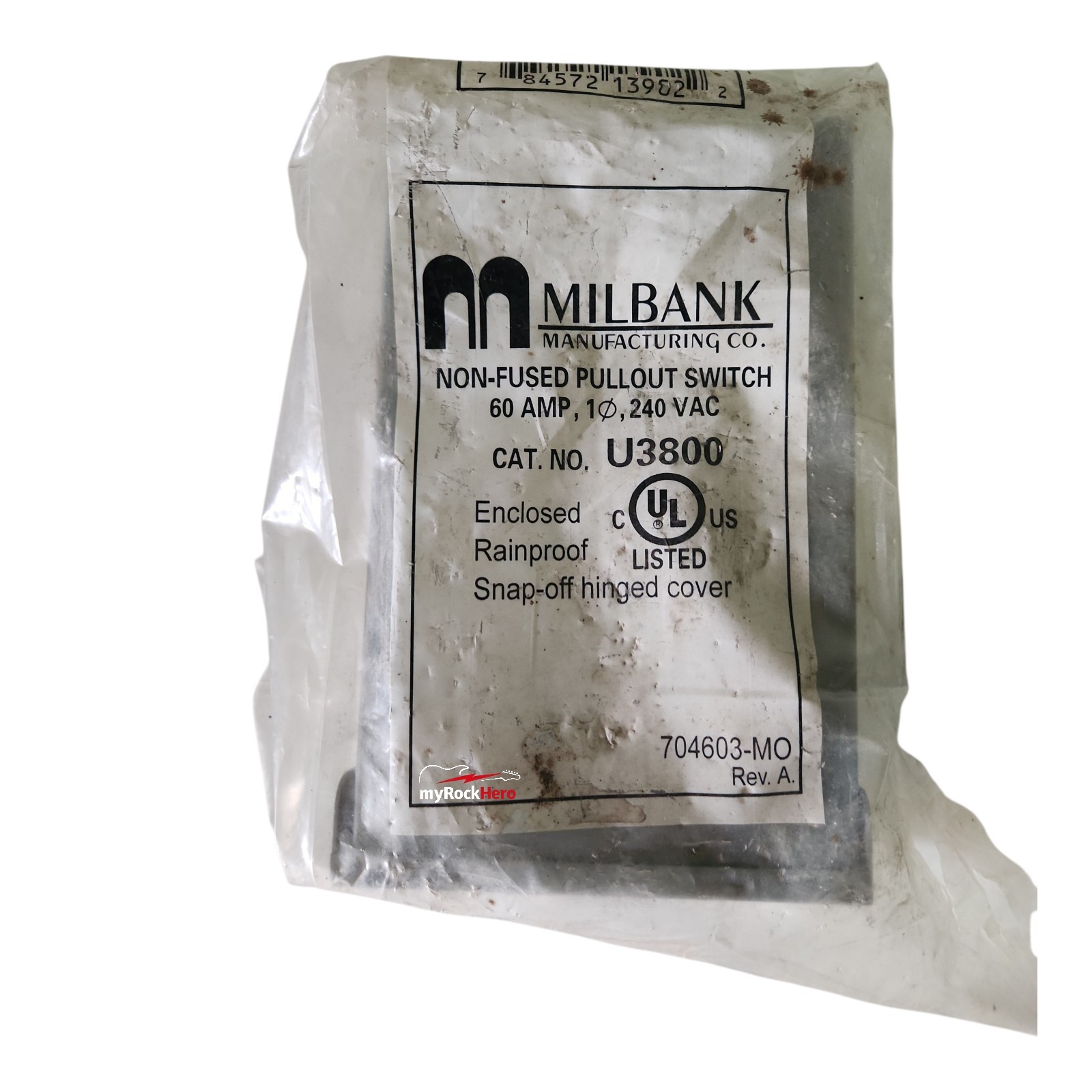 MILBANK U3800 Non-Fused PULL-OUT SWITCH Hi QUALITY 60 AMP 1 240 VAC New