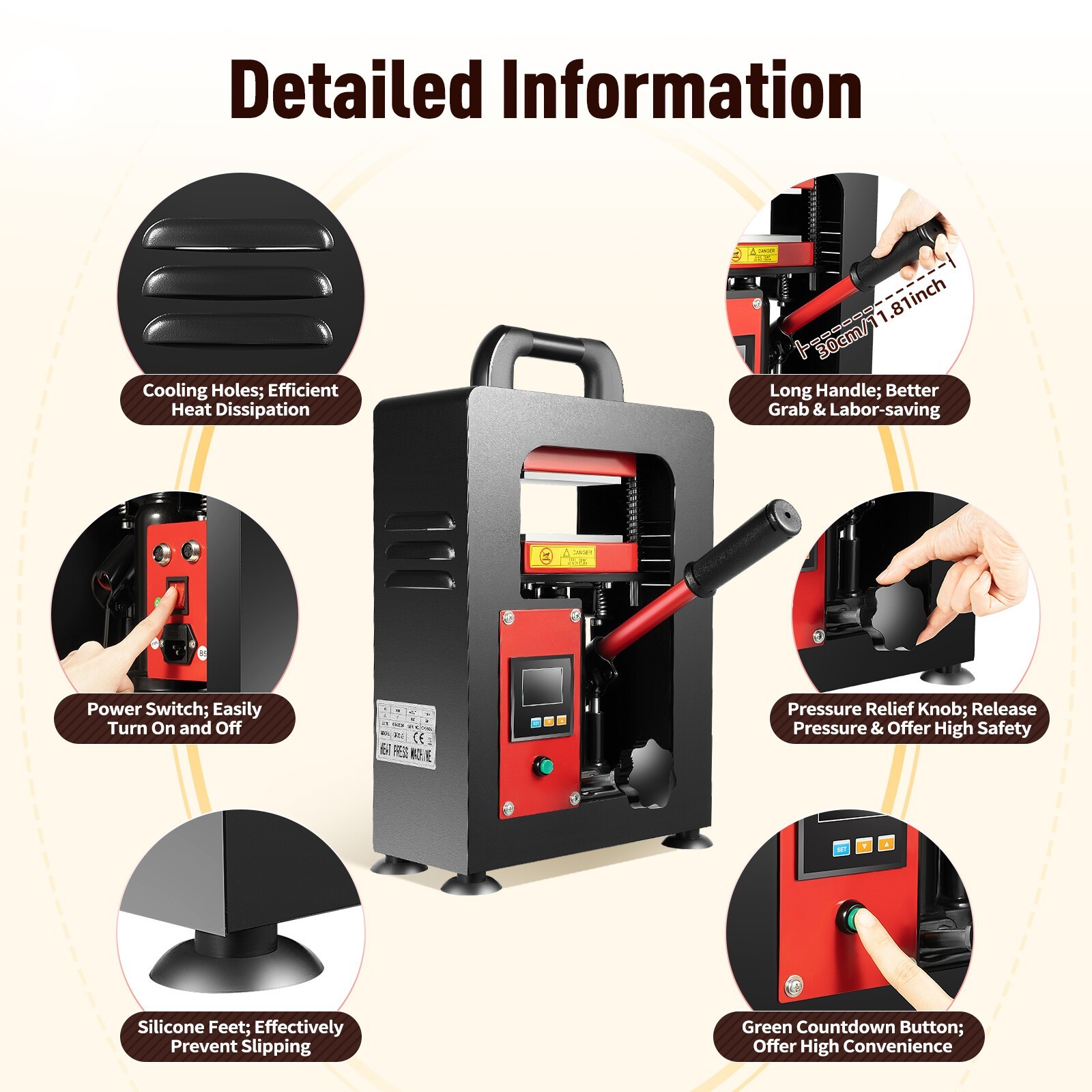 NEW – Fitinhot-5 Ton Portable Hydraulic Heating Plate Press 2.3×4.7″ -WE PAY S&H