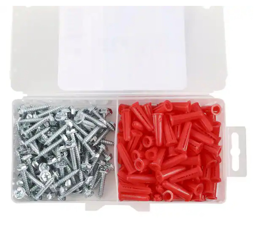 201PC #10-12 x 1 in. Plastic Conical Anchor Kit with Hex head Sheet Metal Screws