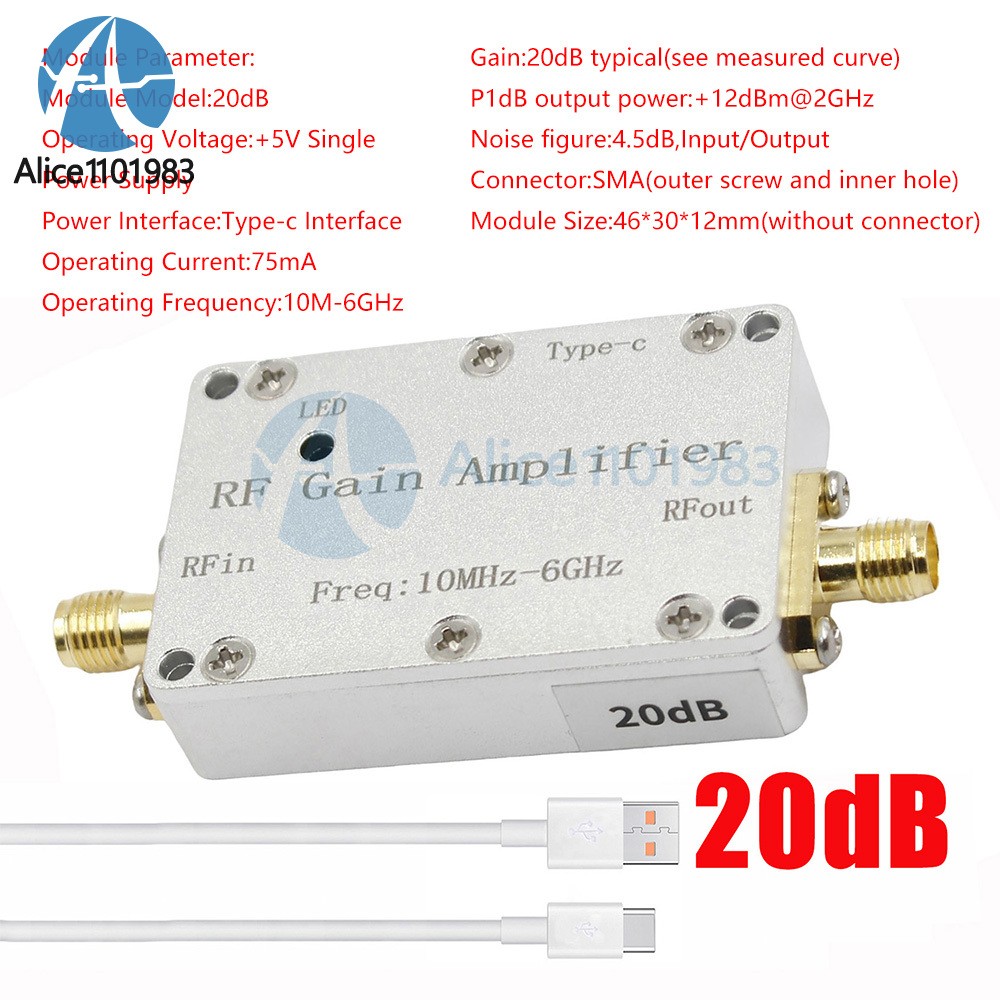 10M-6GHz Low Noise Amplifier Gain 10-40DB LNA RF Amp Signal Driving Receiver