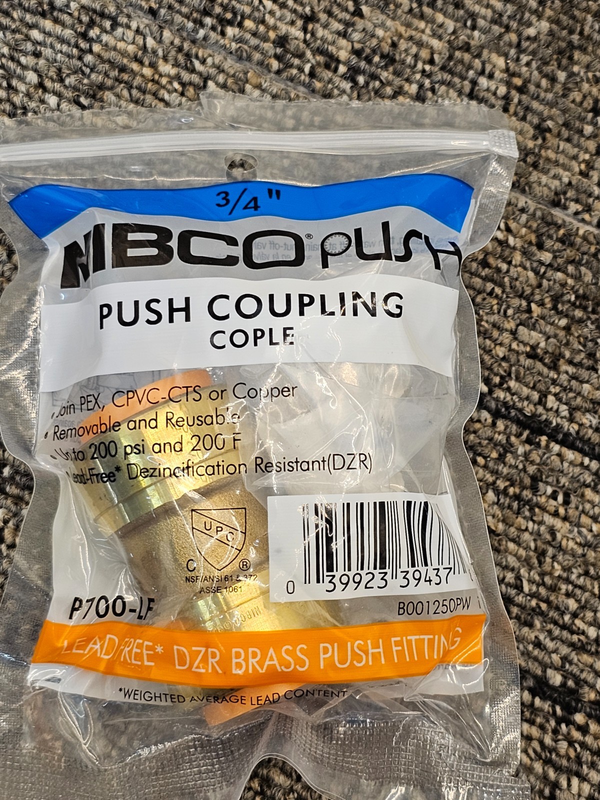 (QTY 4) NIBCO P700-LF Coupling Push x Push 3/4″ Lead Free Brass Resistant