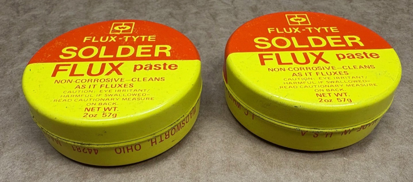 Vintage J.C. Whitlaw FLUX-TYPE Solder Flux Paste 2 oz. per tin Set of 2