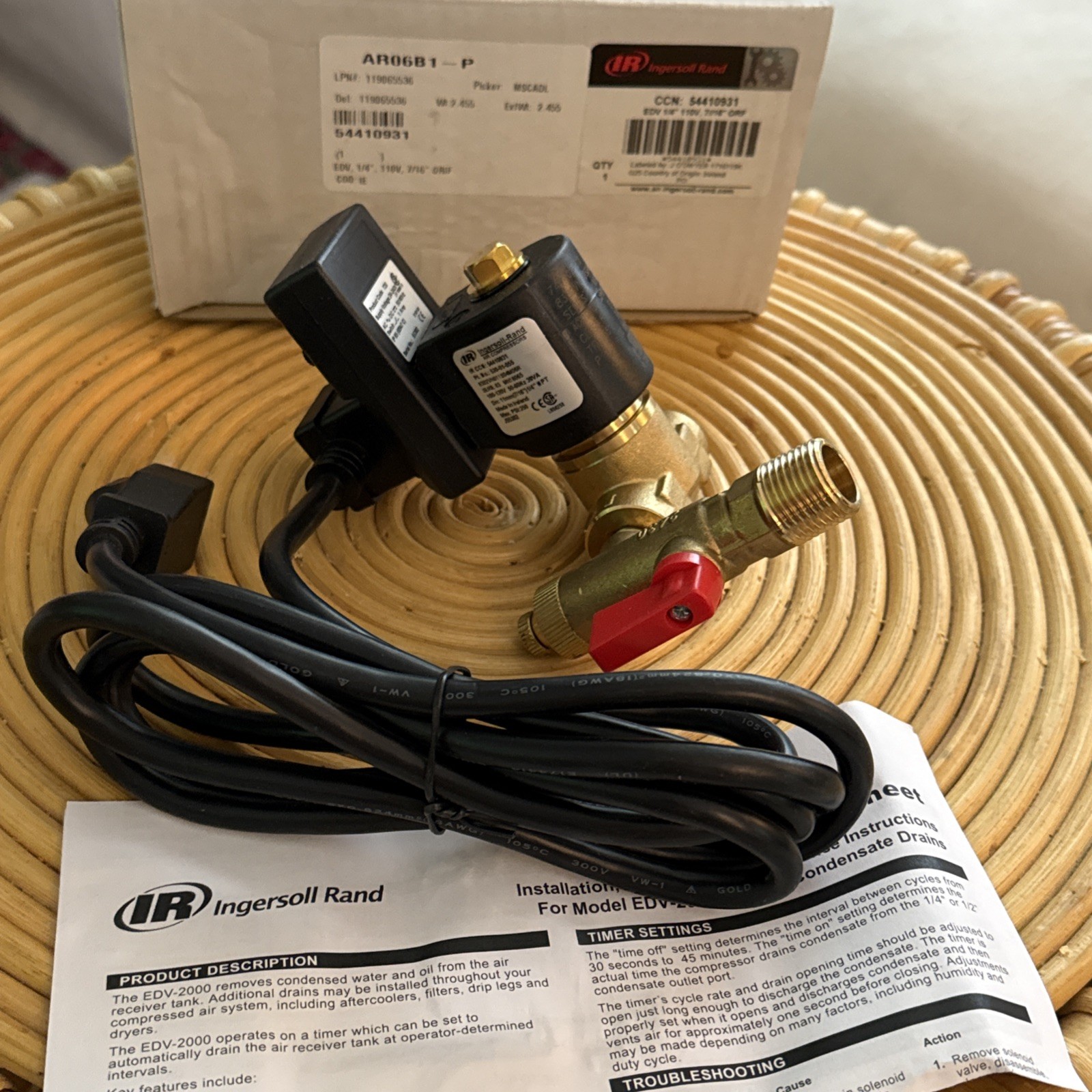 New Ingersoll Rand EDV200 54410931 Electronic Auto Drain Valve 1/4″ 1/2″ 110V