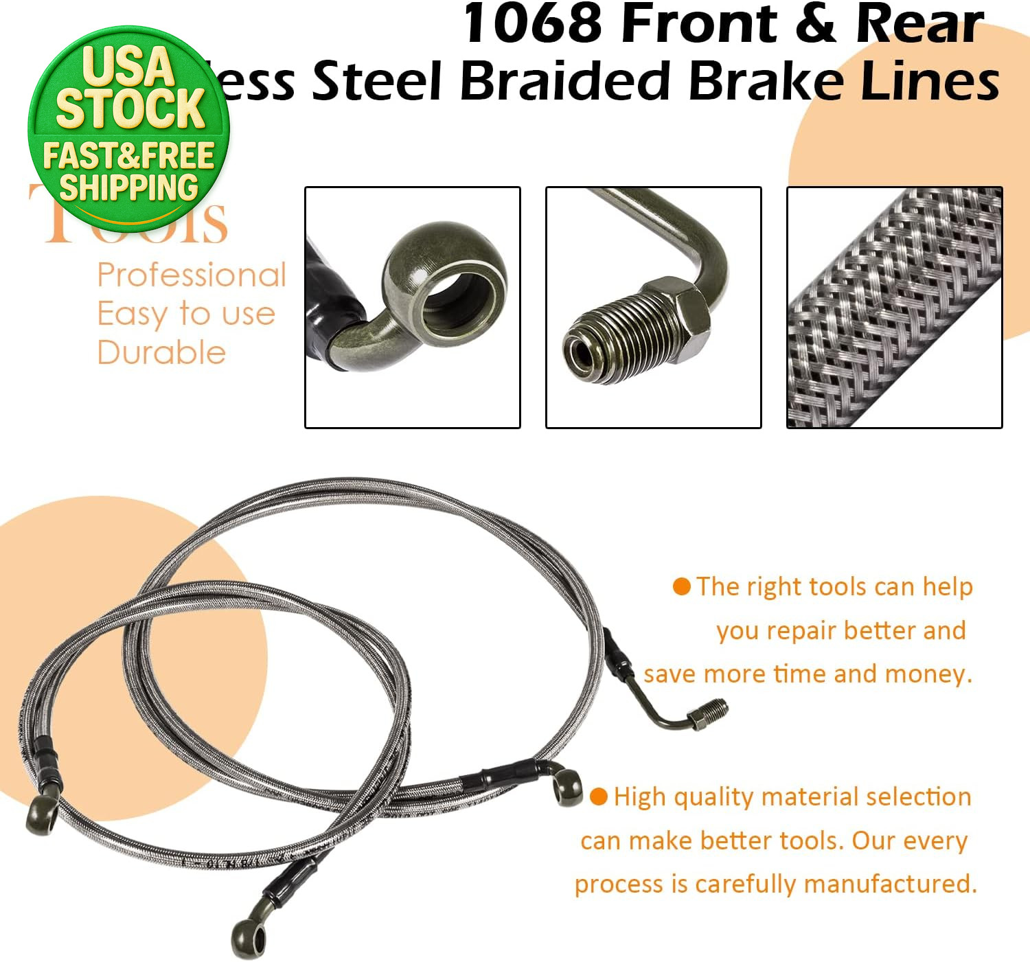 Extended Front Rear Brake Lines Kit for Polaris RZR 800 900 570 XP 4 900