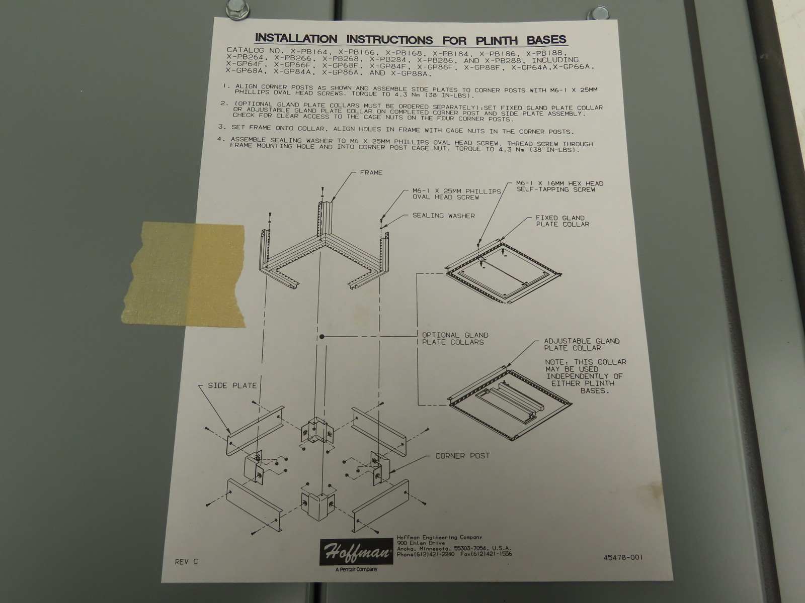 Hoffman X-GP66F Electrical Enclosure Fixed Steel Gland Plate 20×20″ Type 12 Gray