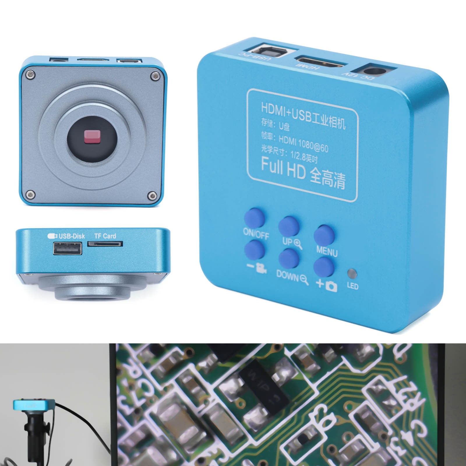 HD 1080p HDMI Industrial Digital Video Microscope Camera C Mount USB Blue NEW !
