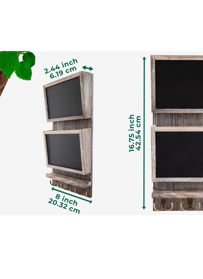 2-Slot Rustic Wood Wall Mounted Mail Sorter Organizer with Chalkboard-Rustic BR