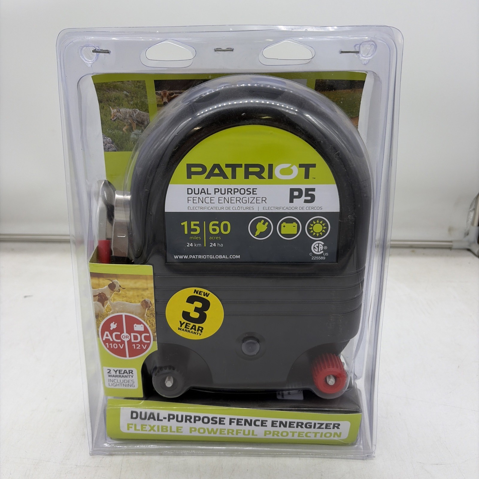 PATRIOT P5 DUAL PURPOSE FENCE ENERGIZER AC or DC .50 Joule 15 Miles 60 Acres NEW
