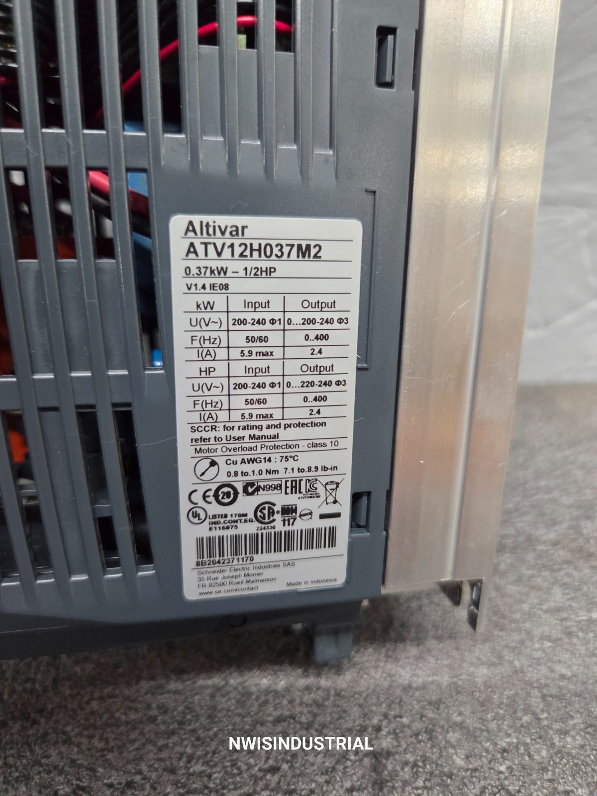 SCHNEIDER ATV12H037M2 VFD AC Motor Drive, 0.5 HP, 200-240V, 1PH in 3PH out