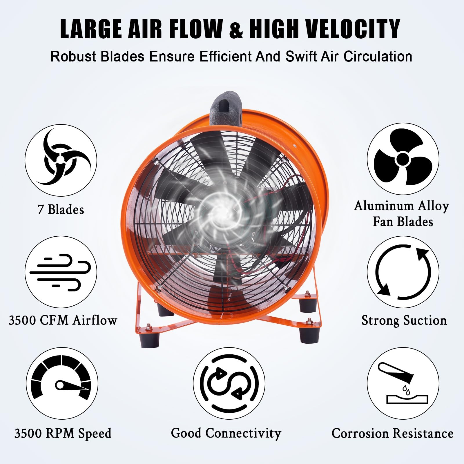 12 in Utility Blower Exhaust Fan with 32.8 ft Duct 3500 r/min & 3500 CFM