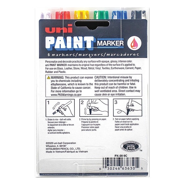 Uni-Paint 63630 Permanent Marker, Medium Tip, Black, Blue, Green, Red, White,