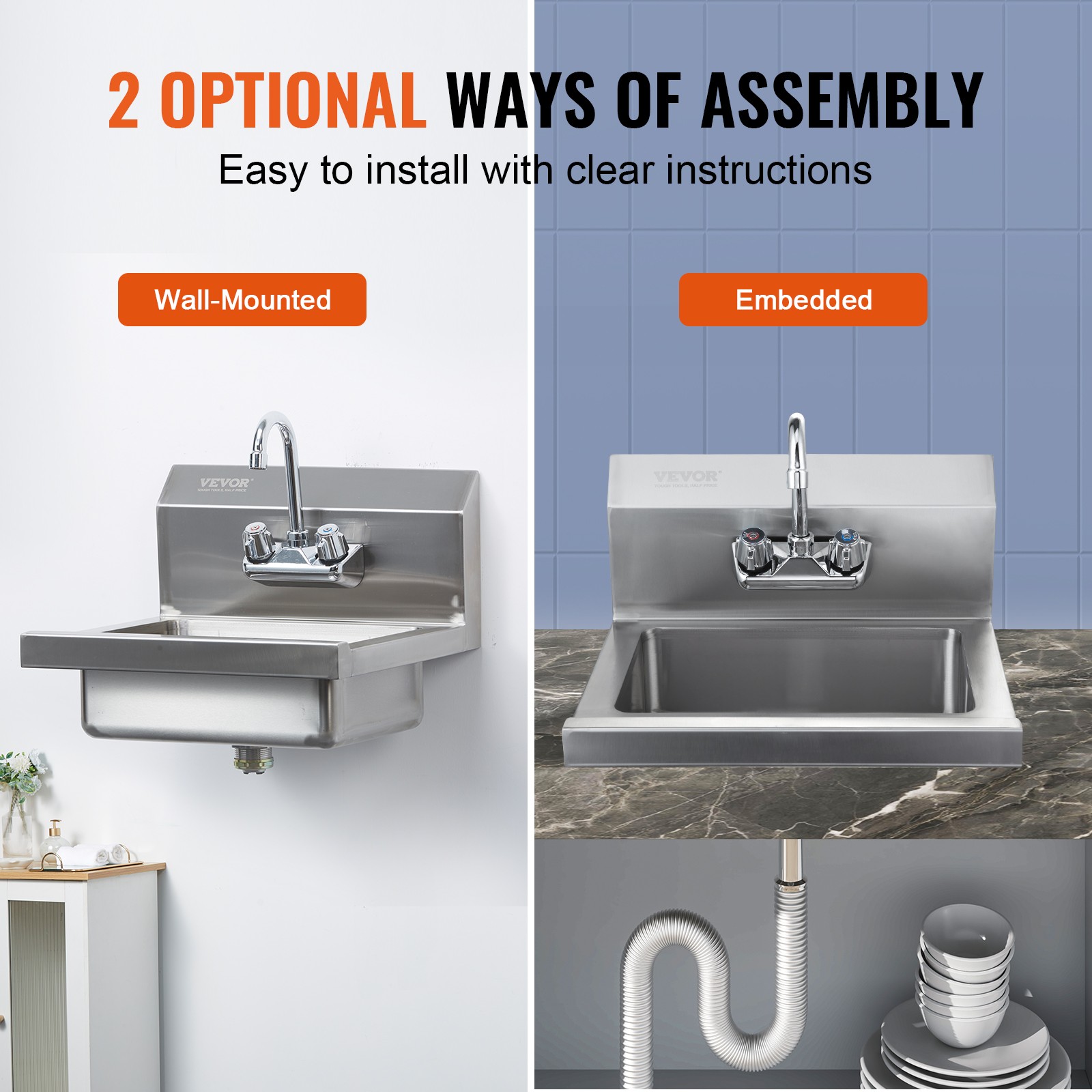Uimoso 17″x12.8″ Commercial Hand Wash Sink Wall Mount Basin Stainless Steel