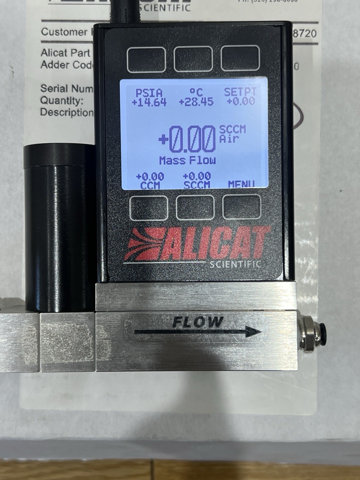 Alicat Scientific Digital MC-100SCCM-D-PCV03/5M Air Pneumatic Flow Control Meter