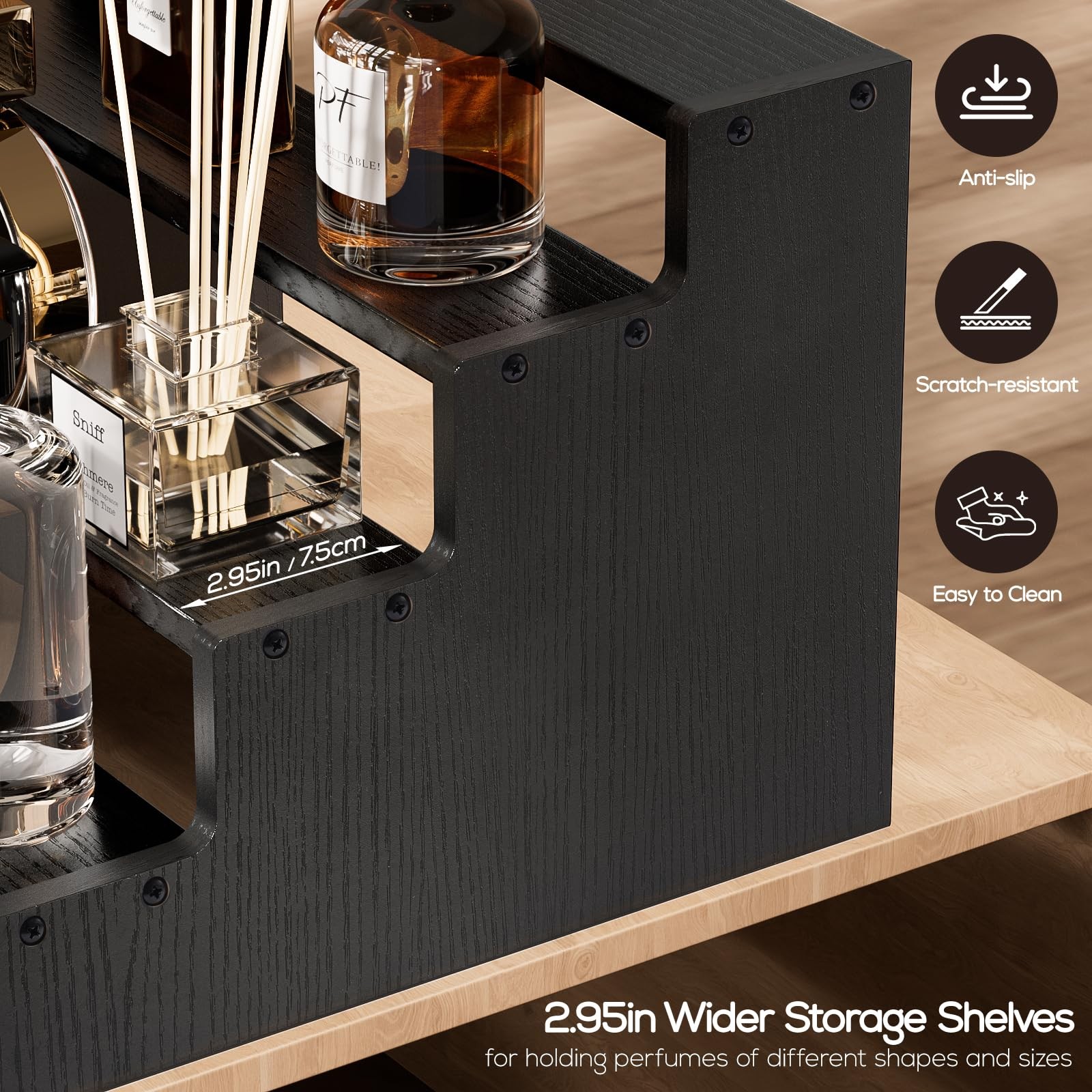 ProCase Wooden Cologne Organizer for Men, 4 Tier 4-Tier (9.45″ Height), Black