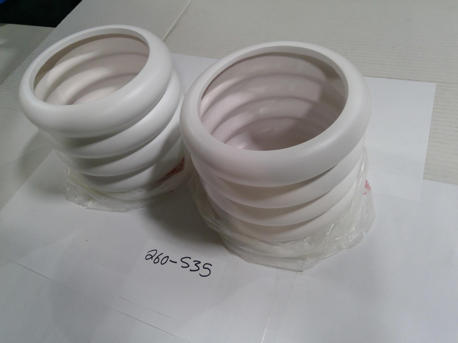 Set Of 2 White Ribbed Plastic Cylindrical Sleeves Industrial Part 260-S35