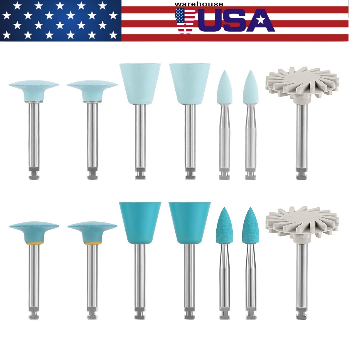 AZDENT 14Pcs Dental Composite Polishing Silicone Rubber Discs Burs Kit 2.35MM