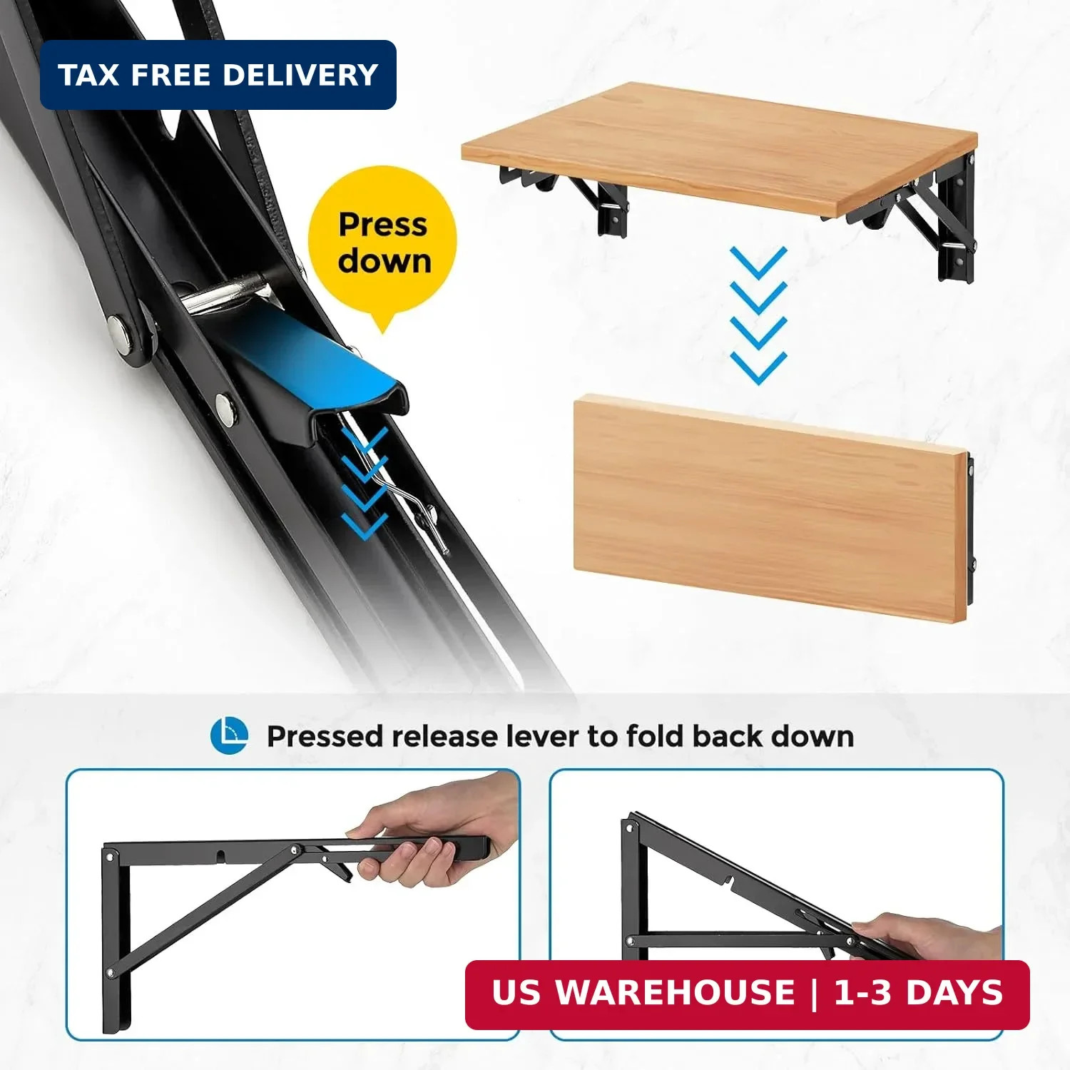 6 Inch Folding Shelf Brackets, 2 Pack (1 Pairs) Heavy Duty Metal Collapsible Wal