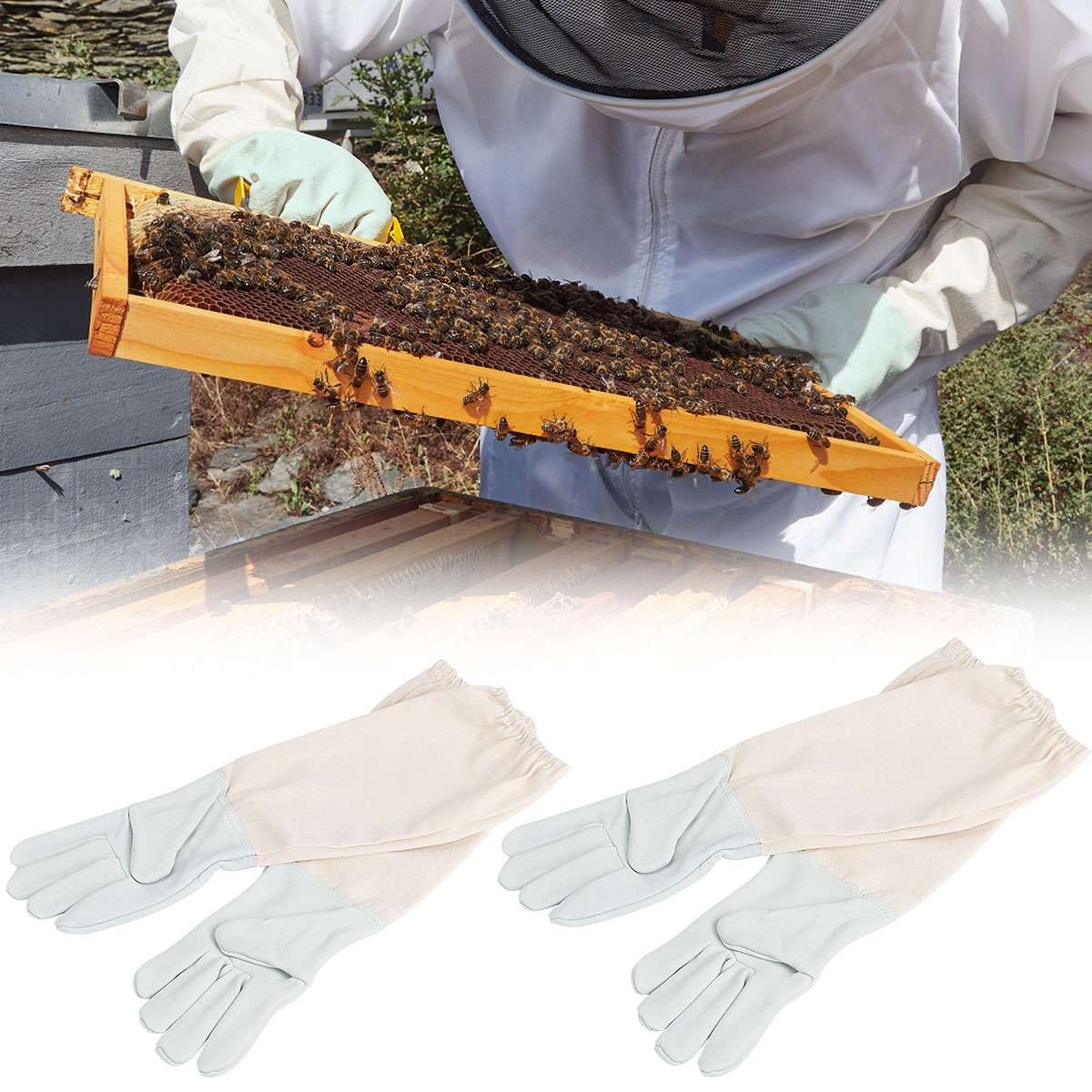 XL Beekeeping Gloves Goatskin Bee Keeping with Vented Beekeeper Long Sleeves USA