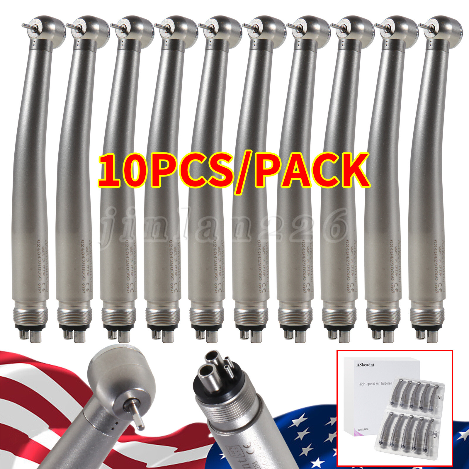10 PCS ADA4 NSK Style Dental High Speed Handpiece Push Button 4Holes Air Turbine