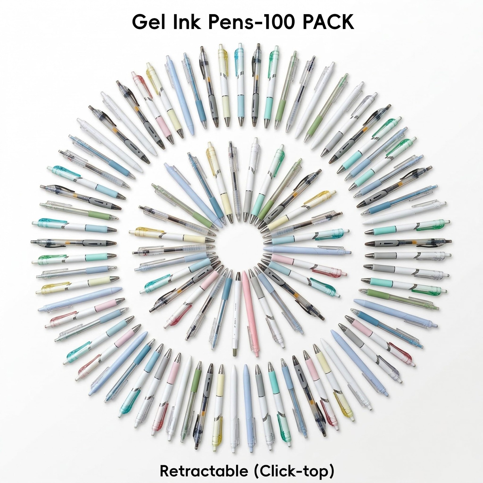 100 PCS Retractable Black Gel Ink Pens Bulk Office School Supplies