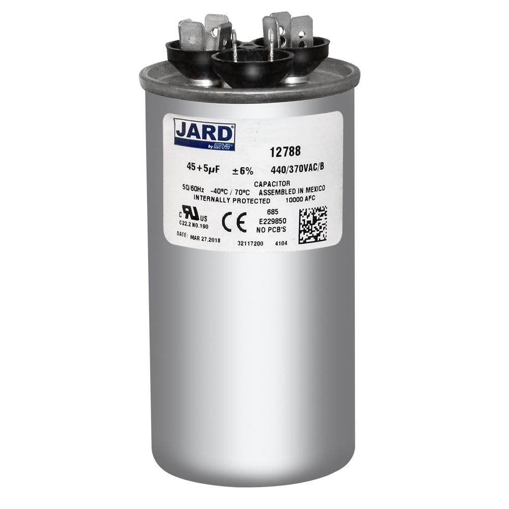 45 + 5 uF x 370 or 440 VAC – Jard 12788 Round Dual Run Capacitor, Sold Each