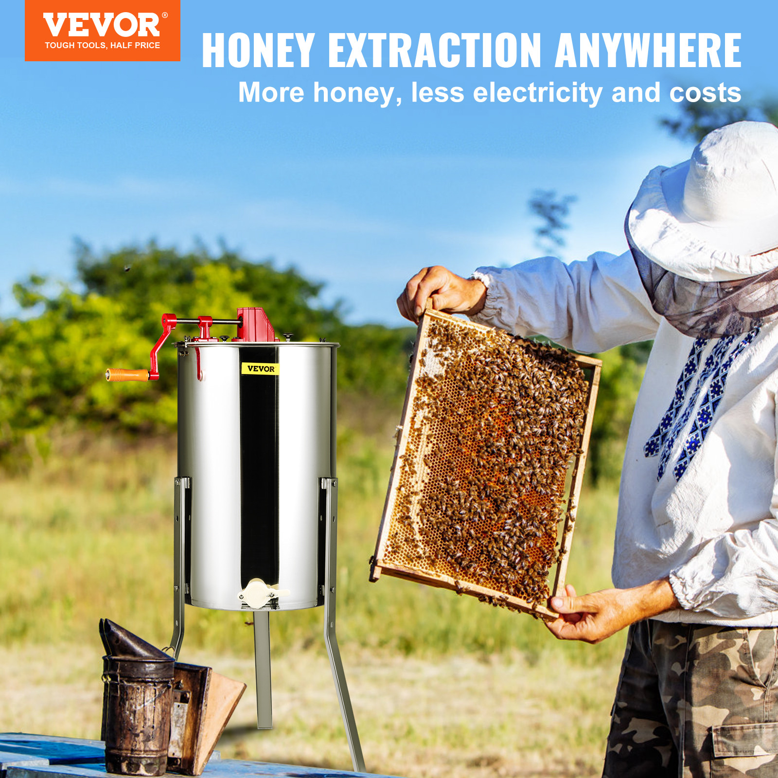 VEVOR Manual Honey Extractor Beekeeping Equipment 3 Frames Stainless Steel