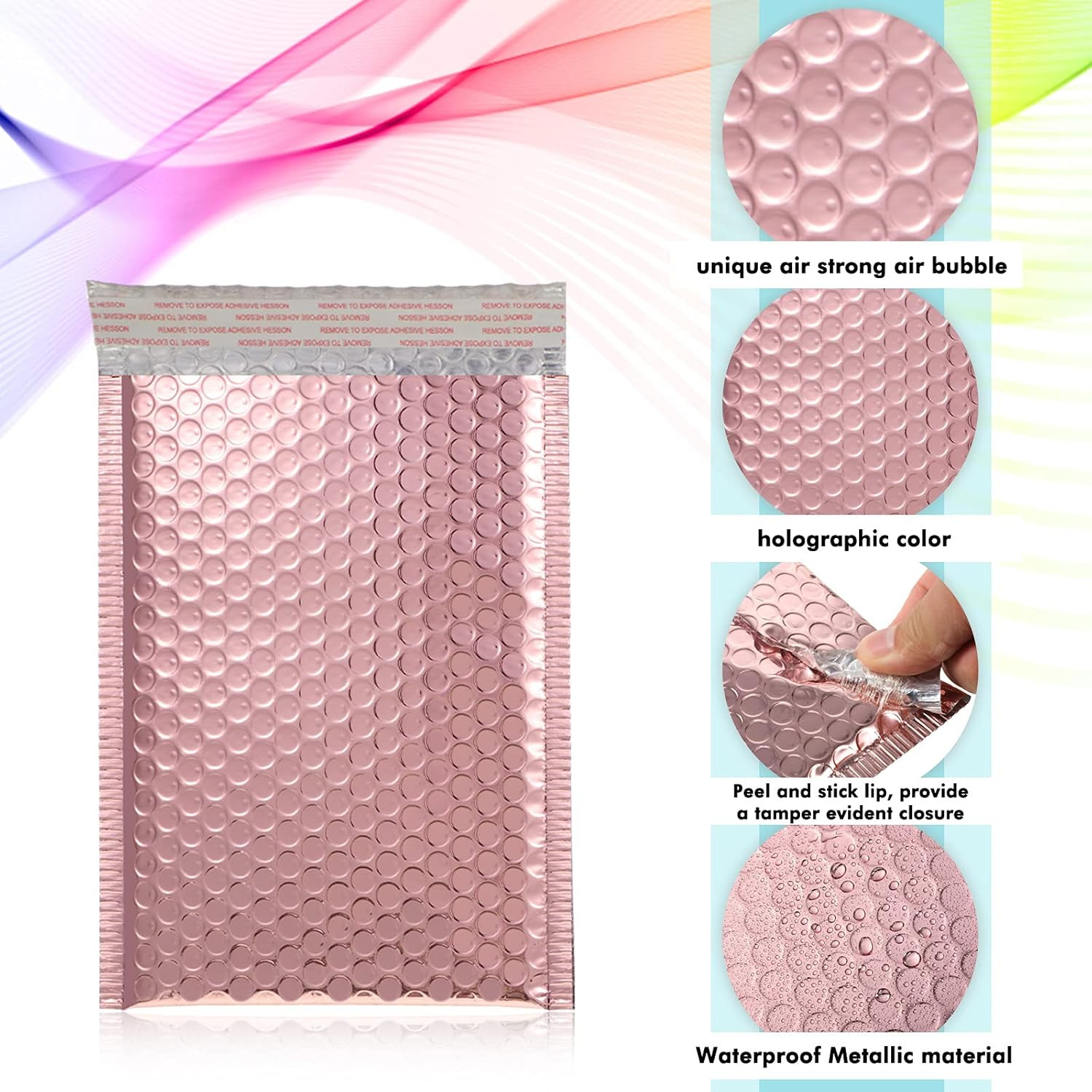 50 Pieces Bubble Mailers 3 Sizes Self Seal Adhesive Poly Mailers Metallic Foil G
