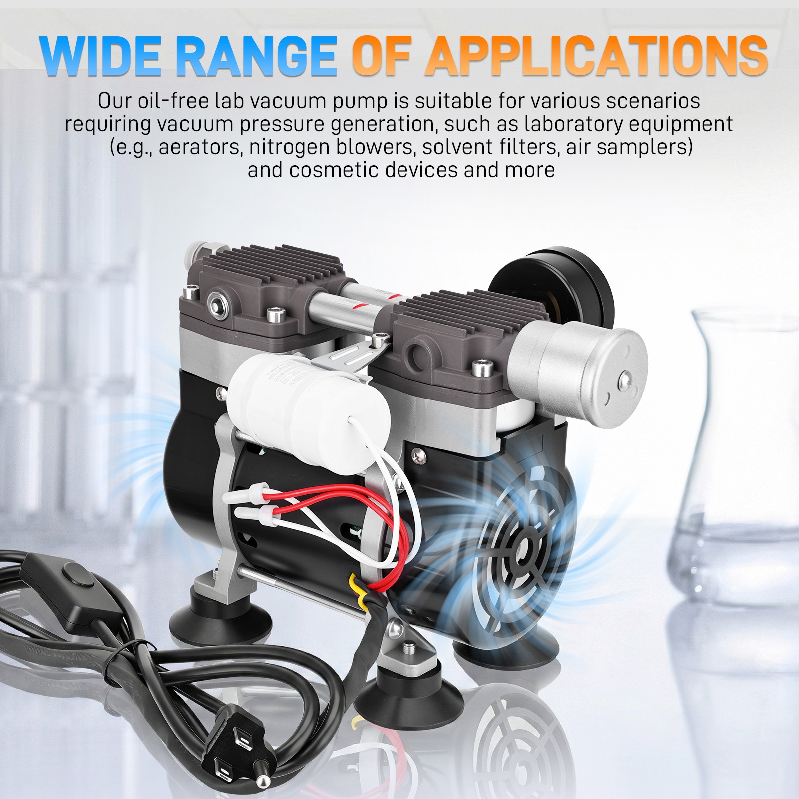 180W 50L/Min Vacuum Pump Lab Vacuum Pump w/ Switch Pressure Gauge Silencer Hose