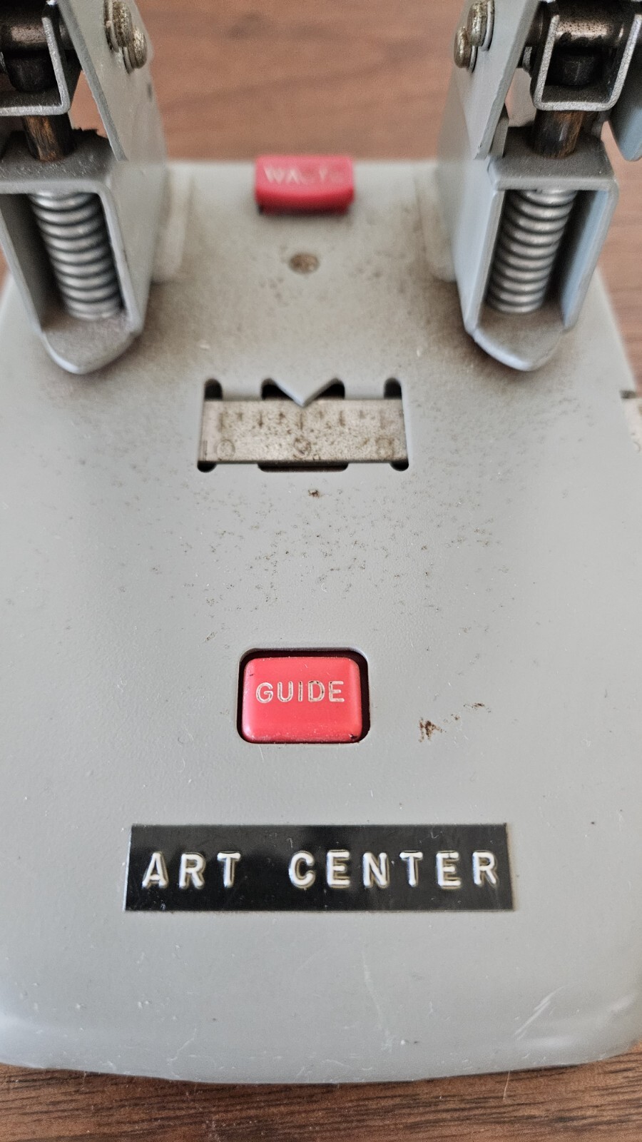 Punchodex P-200 2 Hole Punch Vintage Gray Metal Adjustable Guide & Waste Buttons