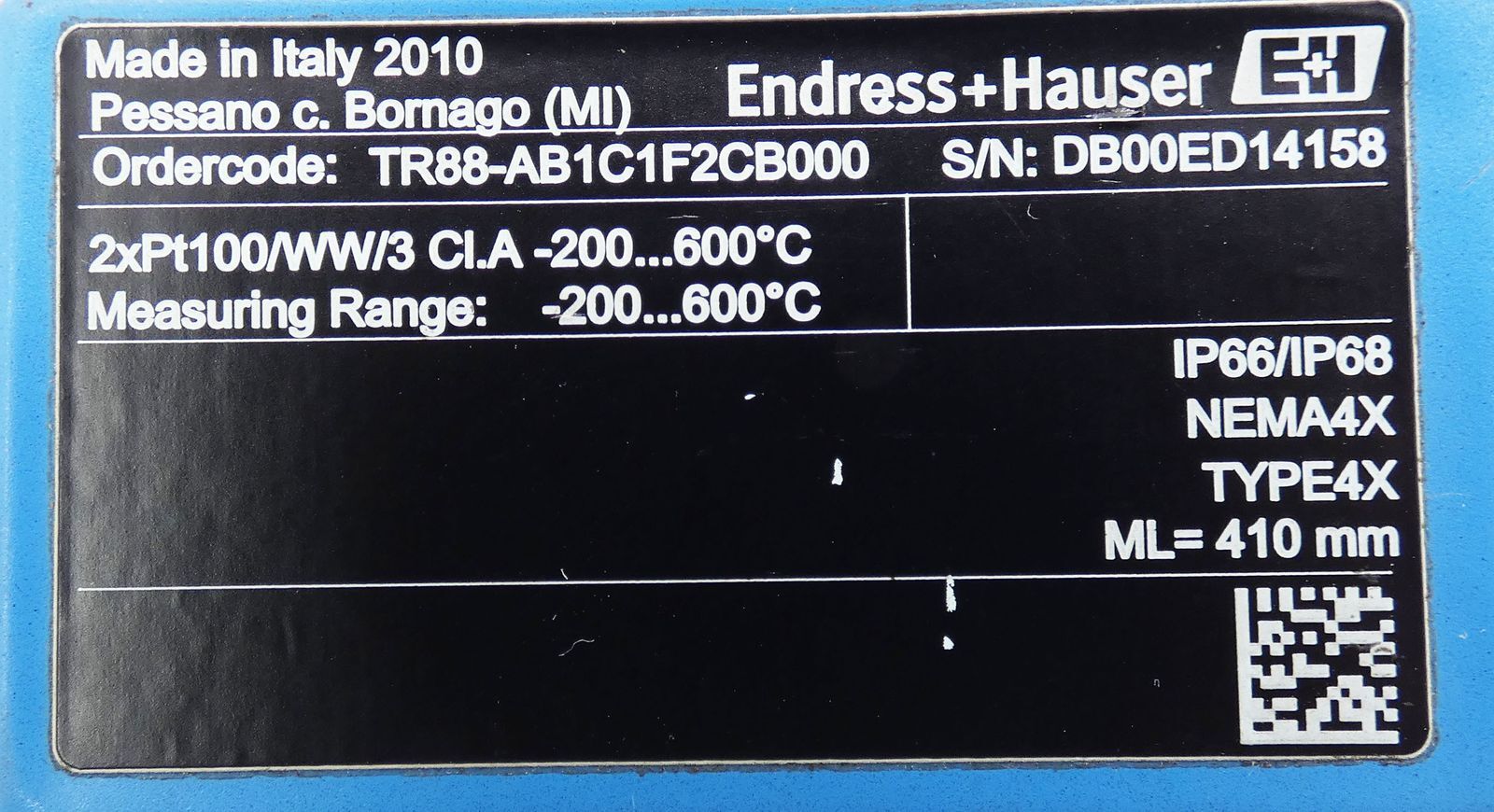 Endress+Hauser TR88-AB1C1F2CB000 Resistance Thermometer 400mm/ -200..600°C -used-