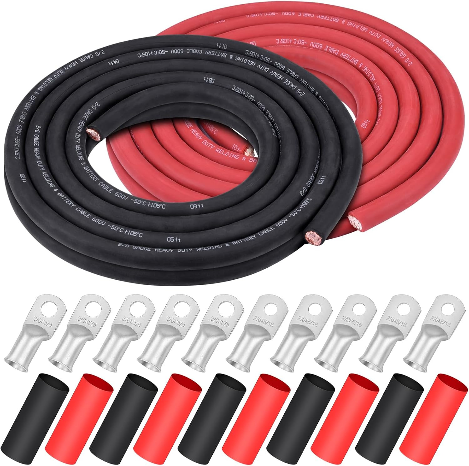2/0 Gauge 2/0 AWG Wire 10 Feet Black + 10 Feet Red Welding Battery Pure Copper F