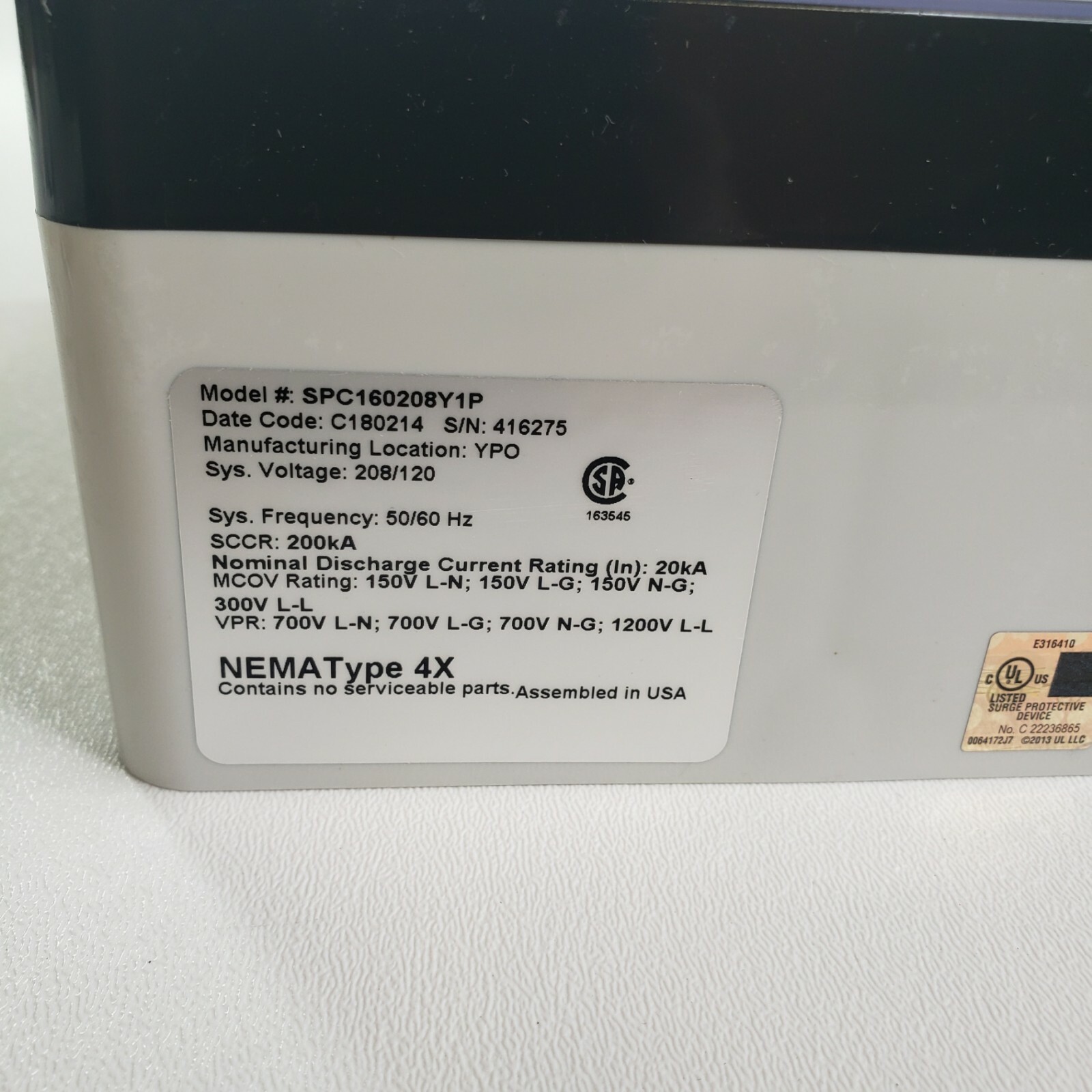 Eaton SPC Series SPC160208Y1P 120/208V Surge Protection Device
