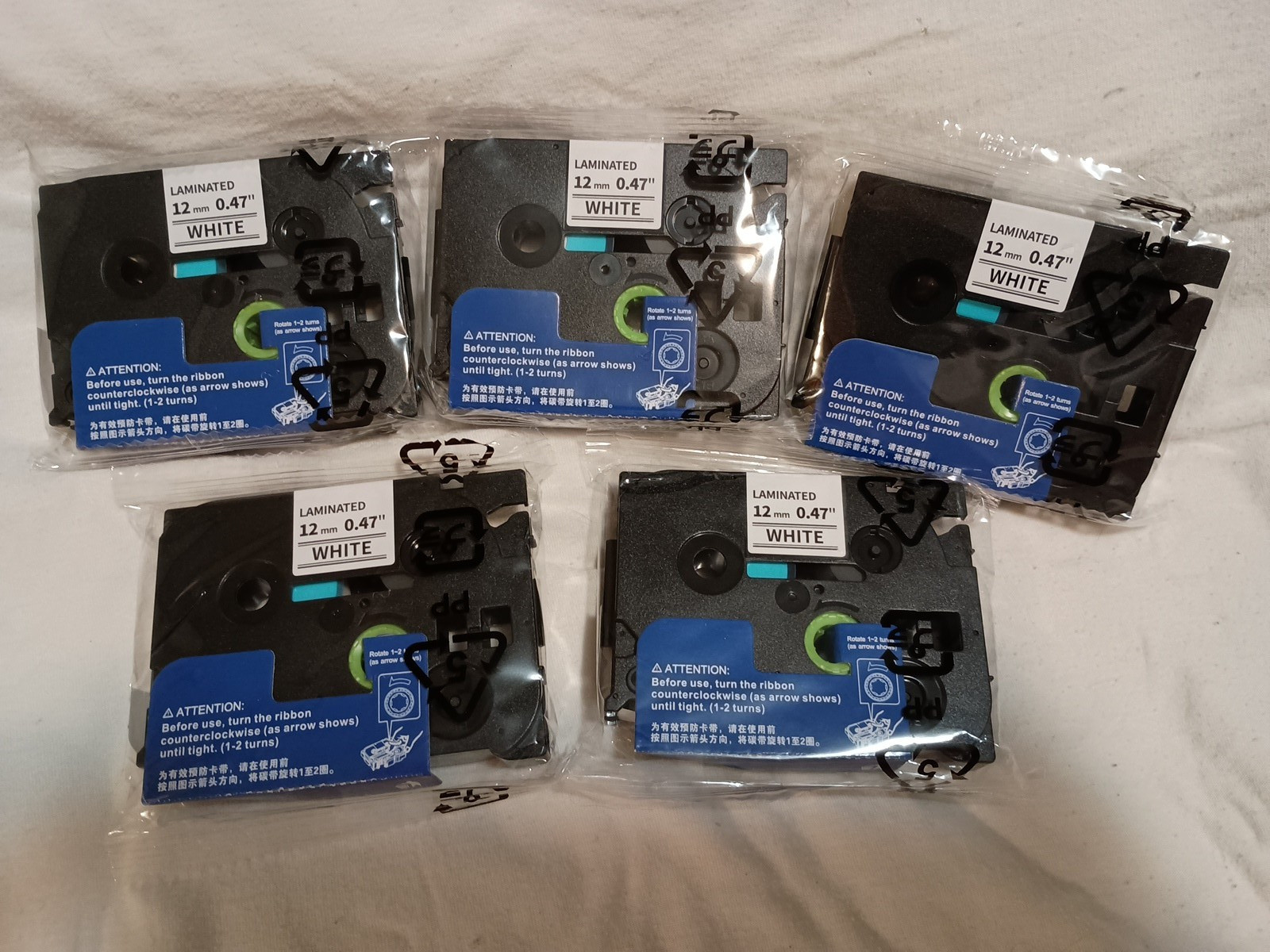 5 Pack Labelife White Laminated Label Tape 12mm x .47″ for Brother P Touch D600