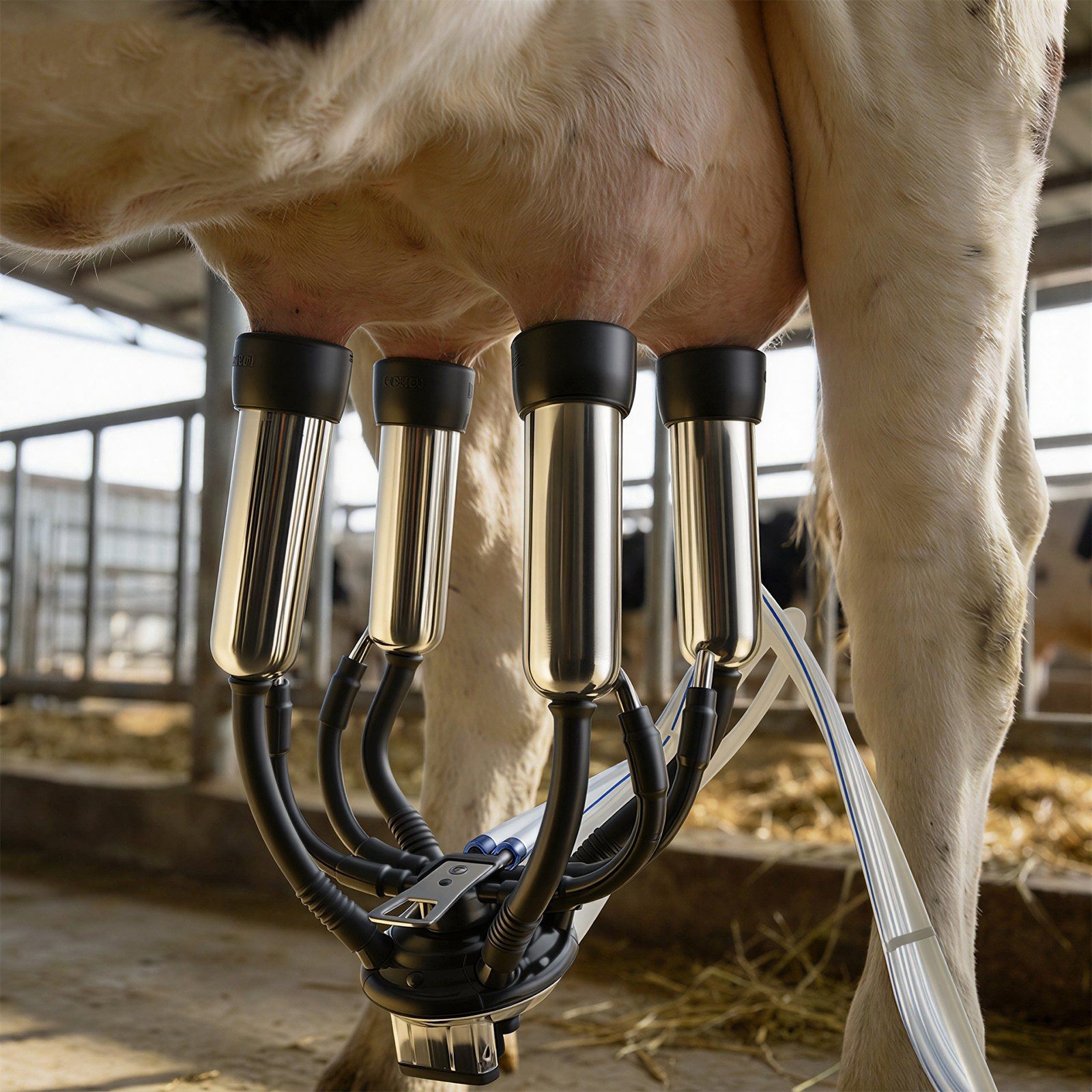 Stainless Steel Cow Milker: 25L Bucket, 45-50kPa Vacuum, Pulsation, Casters