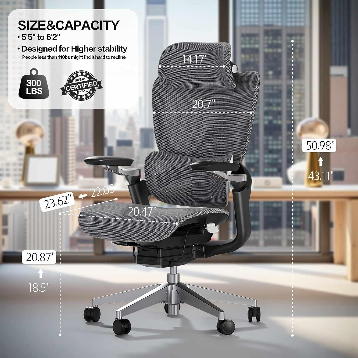 Ergonomic Office Chair, Big and Tall Mesh Computer Gaming Chair with Adaptive Lu