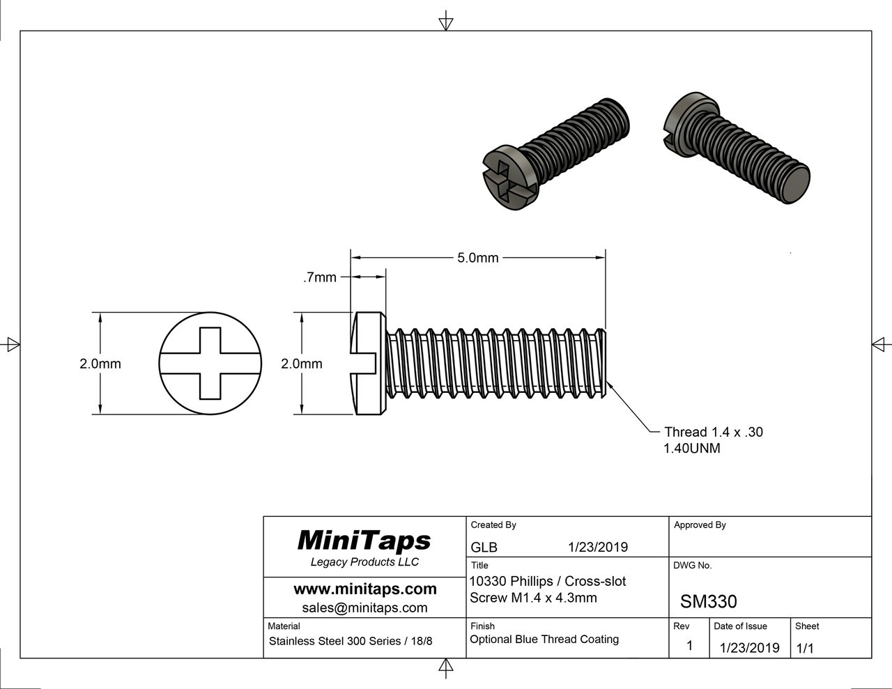 Screw small head, Phillips; 1.4mm Thread, 2.0mm Head, 5.0mm Length SS Black 100