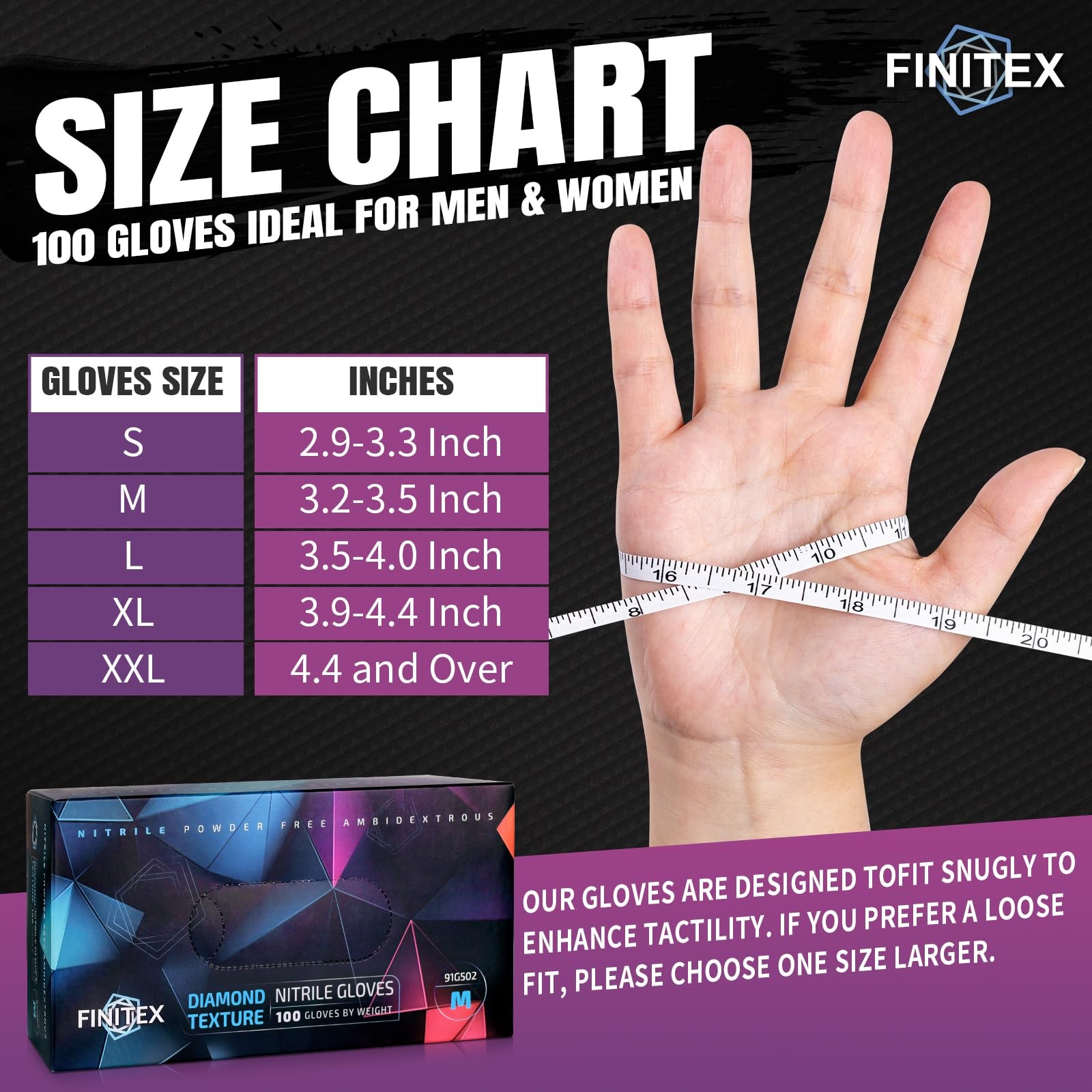 FINITEX Industrial Diamond Texture Nitrile Black Glove – 100/1000PCS Chemical…