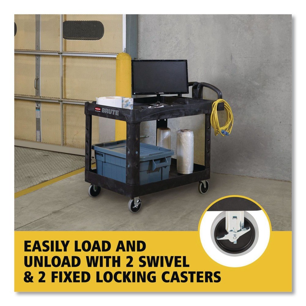 Rubbermaid Commercial 4546BLA 26″ x 55″ x 33.25″ 2 Lipped Shelf Utility Cart New