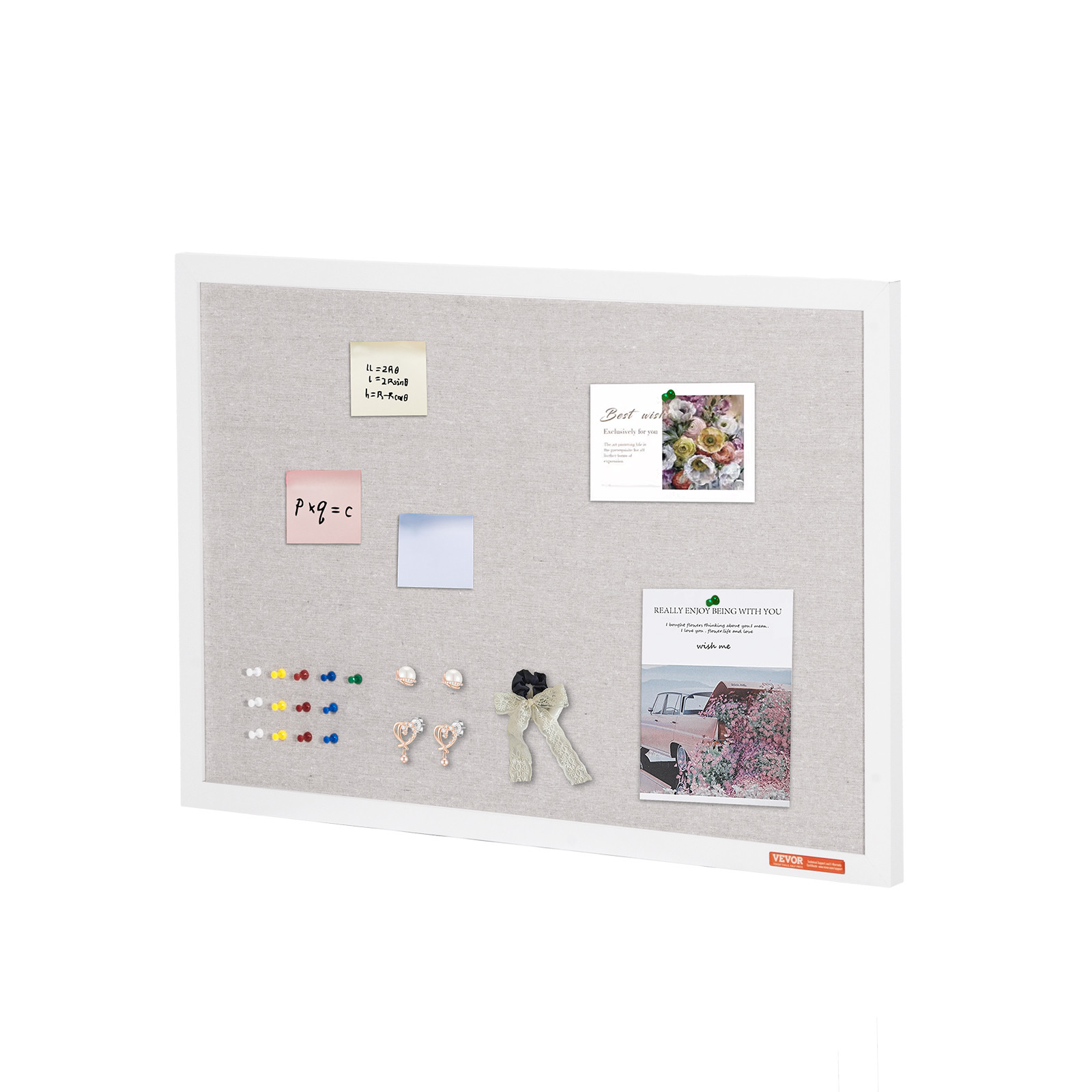 VEVOR 30″x20″ White Cork Board with Linen Surface Wall-Mounted Bulletin Board