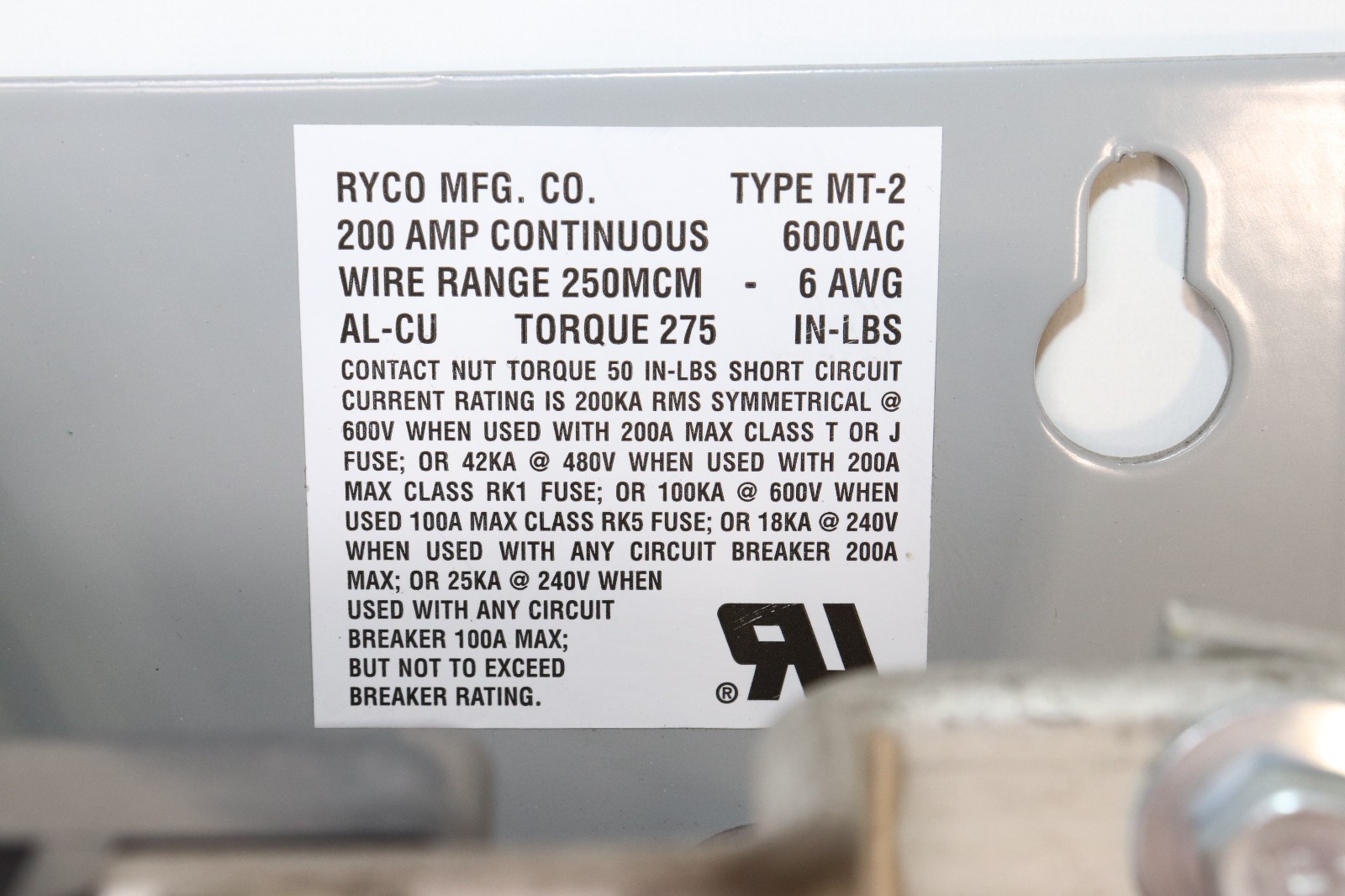 RYCO MT-2 200A 7-JAW METER SOCKET, 3-PHASE 600VAC, WIRE RANGE:250MCM-6AWG AL/CU