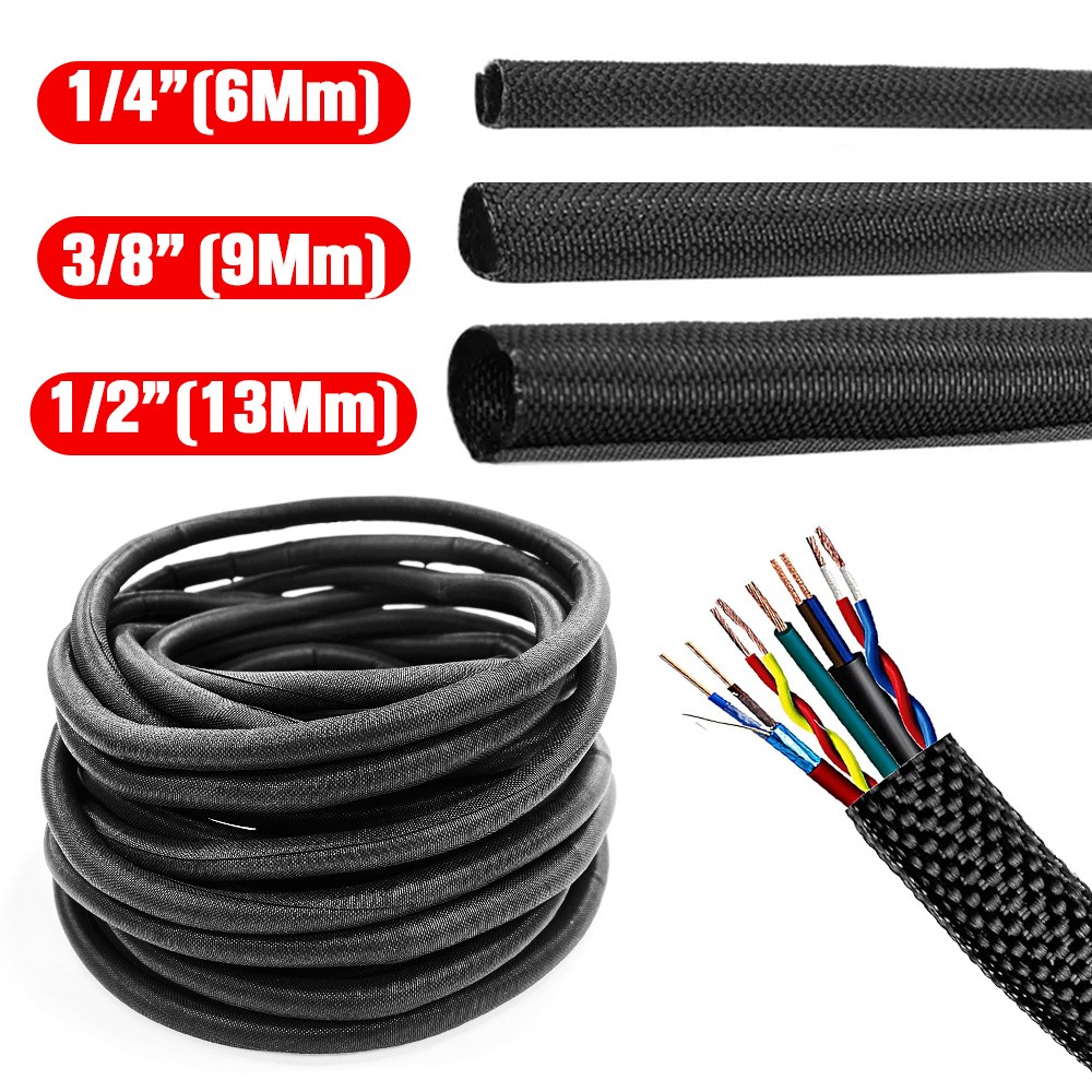 Black Self Wrapping Braided Split Wire Loom Cable Sleeve Harness Management Lot