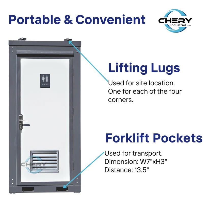Bastone Portable Restroom w/ Sink, Flush Toilet & Vent Fan for Outdoor Use