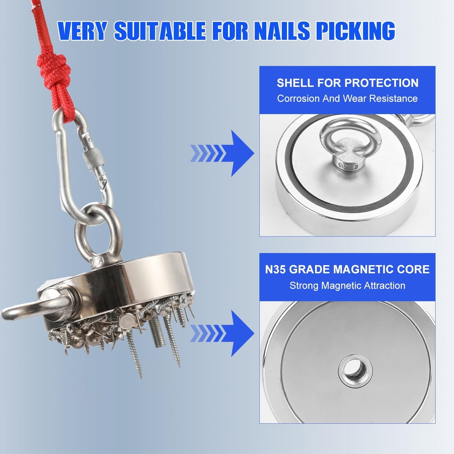 800 LBs Pull Force Fishing Magnet Kit: All-In-One Treasure Hunting Equipment