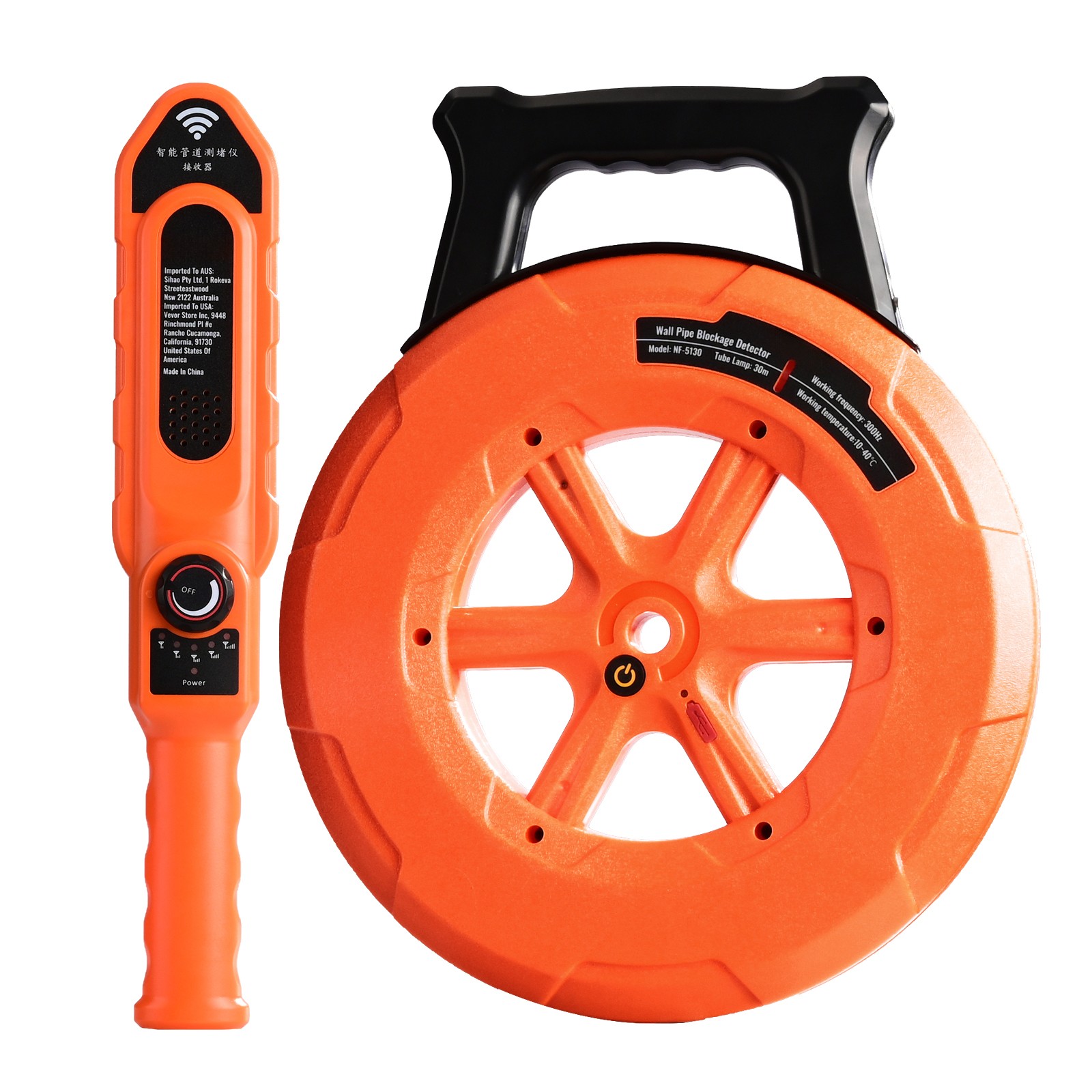 VEVOR Pipe Blockage Detector Locators 100ft/30m Waterproof for PVC Plastic Metal