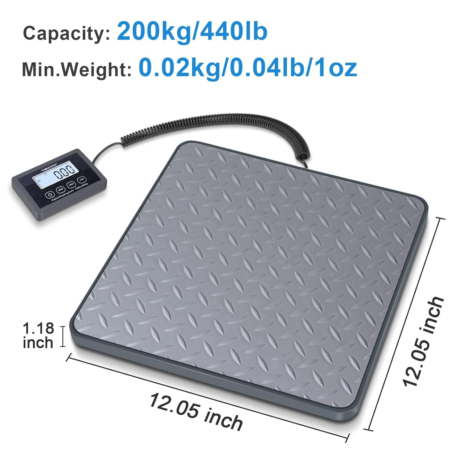THINKSCALE Shipping Scale, 440 lbs/1 oz Highly Accurate Postal Scale with Hold/T