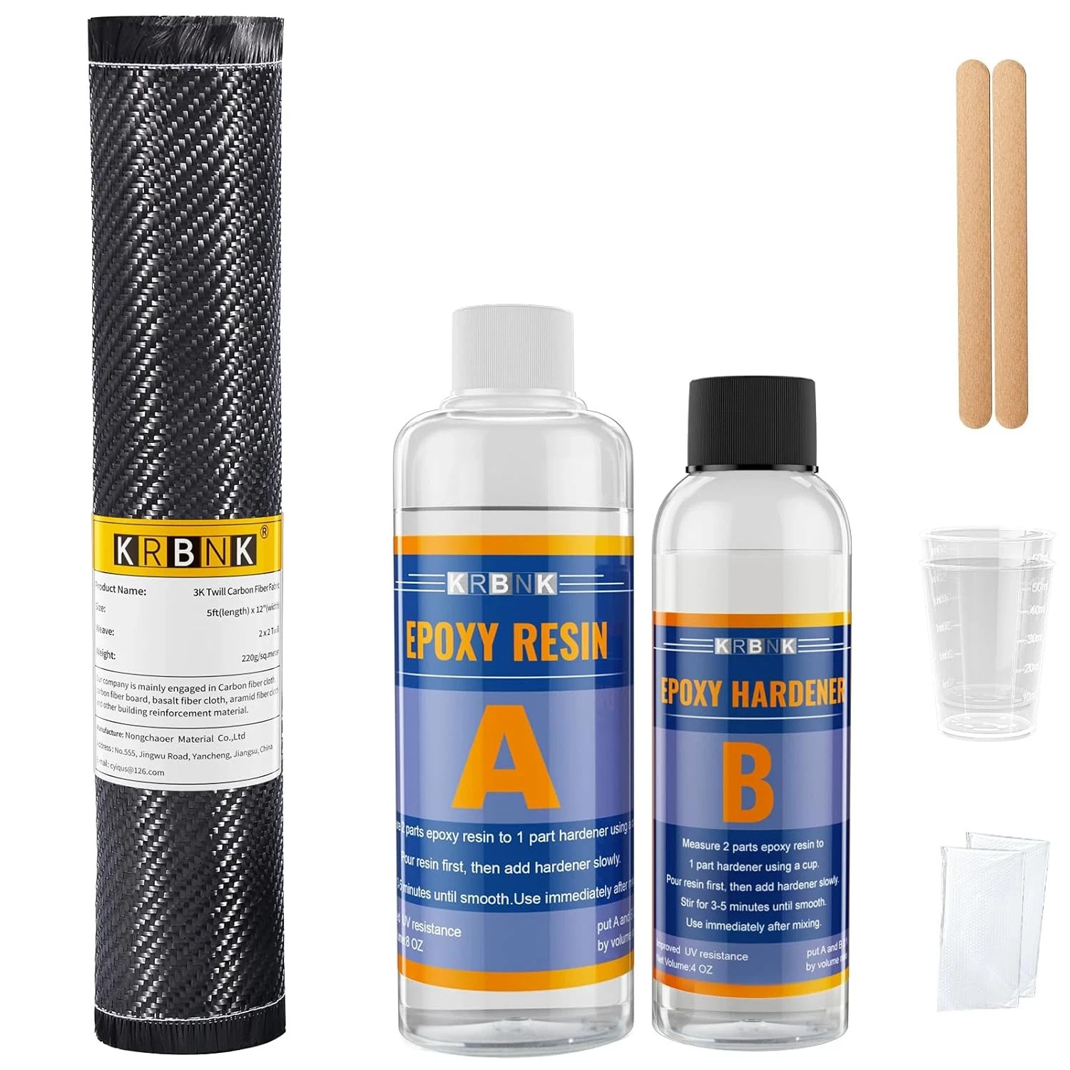 5FT Carbon Fiber Repair Kit, 12″ Carbon Fabric Fiber Cloth Roll, 8OZ Epoxy Resin